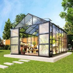 Brings you the perfect companion for your outdoor gardening adventures  a greenhouse that serves as a sunroom and a focal point in your backyard or garden! Product Name: Polycarbonate Greenhouse Product Dimensions: 10x12x8.4 FT Sunshine board material: Twin-wall polycarbonate panels Thickness of sunlight board: 6mm Frame Material: Aluminum Frame Thickness: 1.5mm Foundation Material: Steel Color: Black. Privacy Landscaping Backyard, Aluminium Greenhouse, Winter Greenhouse, Outdoor Greenhouse, Privacy Landscaping, Polycarbonate Greenhouse, Garden Retreat, Walk In Greenhouse, Backyard Landscaping Plans