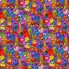 a colorful background with lots of cats on it