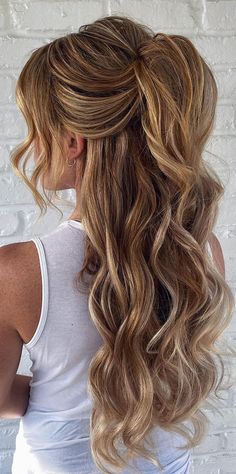 Prom Hairstyles For Long Hair Curly Ponytail, Half Up Bridesmaid Hair Medium Shoulder Length, Wedding Hairstyles Mermaid, Long Bride Hair, Hair Styles For Wedding Guests, Bridal Shower Hairstyles, Ponytail Wedding Hair, Bride Hairstyles For Long Hair, Graduation Hair