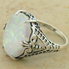 Classic White Cabochon Opal Ring, Classic White Opal Ring, Classic Hallmarked White Opal Ring, Classic White Gold Opal Ring, Handmade Classic Opal Ring, Sterling Silver Heirloom Opal Ring, Classic Opal Ring Collectible, Classic White Round Opal Ring, Vintage Sterling Silver Opal Ring