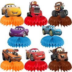 PRICES MAY VARY. Products Include: You will receive 8pcs The Lightning Cars McQueen party table decorations with different patterns, and the size of each centerpiece is about 6 inches. The party decorations are made of high-quality cards, which are seamless, durable, light, non-fading and thick. Unique Design: The Lightning Cars McQueen party centerpieces bright colors, eye-catching. The birthday party decorations will definitely attract people's attention. Easy to Assemble: Just take a few seco Lightning Mcqueen Birthday Party Decor, Cars Theme Birthday Party Decorations Lightning Mcqueen, Lightning Mcqueen Party Games, Disney Cars 3rd Birthday Party, Cars Bday Party Ideas, Cars Centerpiece Ideas, Cars Disney Birthday Party, Lighting Mcqueen Birthday Party Ideas, Cars Theme Birthday Party Decorations