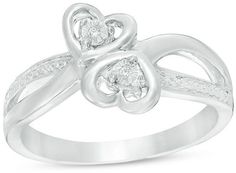 Zales Diamond Accent Bypass Heart Ring in Sterling Silver Double Heart Diamond Accents Ring For Promise, Anniversary Diamond Double Heart Ring, Promise Double Heart Ring With Diamond Accents, Double Heart Promise Rings With Diamond Accents, Valentine's Day Open Heart Ring With Diamond Accents, Valentine's Day Double Heart Diamond Promise Ring, Valentine's Day Double Heart Promise Diamond Ring, Double Heart Diamond Ring With Accents For Valentine's Day, Open Heart Diamond Accents Promise Ring