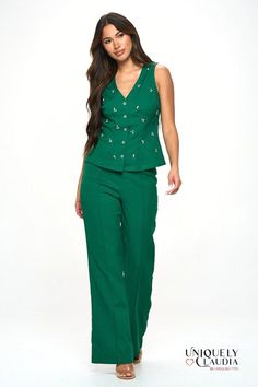 Introducing the Maddie Embellished Pants, a captivating fusion of grace and style that redefines sophistication. These pants boast a sleek and modern straight cut with a subtle flare at the bottom, effortlessly complementing your silhouette while exuding an air of understated elegance. Available in a striking emerald green or a classic black option, the Maddie pants offer versatility without compromising on luxury. The embellished waistline is the epitome of refined detail, featuring exquisite c Emerald Pants, Embellished Pants, A League Of Their Own, League Of Their Own, Every Step You Take, Understated Elegance, Affordable Luxury, Straight Cut, Emerald Green