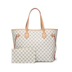 Twenty Four Women'ss Checkered Tote Shoulder Bag With Inner Pouch - Pu Vegan Leather&Nbsp;Shoulder Satchel Fashion Bags -Cream #walmartpartner #walmartaffiliate #ad Twenty Four, White Tote, Satchel Purse, Louis Vuitton Bag Neverfull, Look At You, Walmart Shopping, Casual Bags, Cloth Bags, Shoulder Handbags