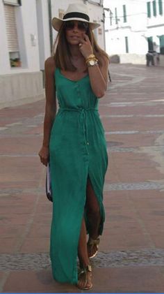 Long Dress Patterns, Look Boho Chic, Split Long Dress, Long Summer Dresses, Spring Summer Outfits, Pure Color, Holiday Outfits, Look Fashion