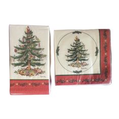 two napkins with christmas trees on them