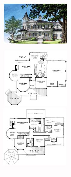 two story house plans with an open floor plan and three stories on the second level