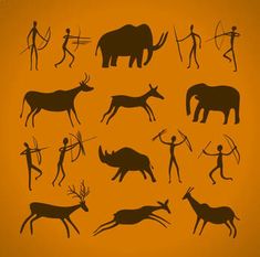 silhouettes of animals and people with arrows