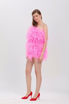 Sginstar Aston Shocking Pink Ostrich Feather Dress feather | Etsy Cocktail Mini Dress With Ostrich Feathers, Cocktail Dress With Ostrich Feathers, Spring Dresses With Ostrich Feathers, Summer Sleeveless Dress With Ostrich Feathers, Fitted Pink Feather Dresses, Prom Dress With Ostrich Feather Trim, Pink Glamorous Dress For Costume Party, Spring Party Mini Dress With Ostrich Feathers, Pink Sleeveless Mini Dress With Feathers