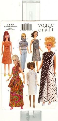 an image of dolls in different dresses and patterns on the cover of a sewing pattern