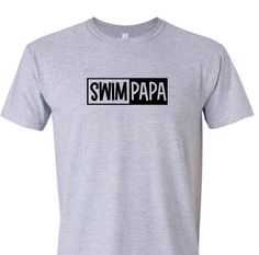 Show off your pride in your swimming child with this crew neck tee from Swim Mom Customs, a mother-daughter small business. Featuring a stylish & playful black font design, it's made from high-quality materials in a variety of sizes from XS to 5XL. Show your support and make memories in this perfect tee for any swim papa! Customize the shirt by adding text to the back for $3 Unisex Name Print T-shirt For Summer, Summer T-shirt With Name Print, Summer Black T-shirt With Name Print, Fitted Short Sleeve T-shirt For Father's Day, Unisex Pre-shrunk T-shirt For Father's Day, Swim Mom Shirt, Swim Mom, Mom Tote Bag, Block Text