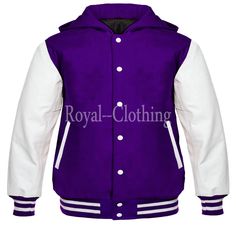 Hooded Varsity Jacket For Fall, White Hooded Varsity Jacket For Outdoor, Cotton Hooded Varsity Jacket In Hip Hop Style, Hip Hop Hooded Cotton Varsity Jacket, Hip Hop Cotton Hooded Varsity Jacket, Sporty Leather Jacket With Baseball Collar For Streetwear, Hooded Varsity Jacket For Baseball Season, Winter Varsity Jacket With Hood, Winter College Varsity Jacket With Padded Collar