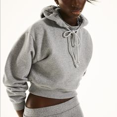 Genuine Zara New With Tag Material: Cotton Color: Grey Staple For Any Closet.. Cropped Length On Trend Stretch Hoodie With Drawstring, Stretch Drawstring Hoodie Tops, Cozy Hoodie With Drawstring, Cozy Sweats With Drawstring For Winter, Cozy Hooded Hoodie With Drawstring, Cozy Winter Sweats With Drawstring, Athleisure Hooded Sweatshirt With Drawstring, Gray Stretch Top With Drawstring Hood, Cozy Hooded Sweatshirt With Drawstring