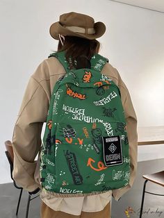 BirdinBag - Premium Large-Capacity Backpack with Alphabet Print and Multi-Pocket Design Alphabet Print, Classic Backpack, Fabric Bag, Alphabet, Composition, Backpacks, Lingerie, Size Medium, Zipper