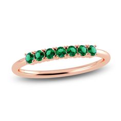 A playful balance between generous sparkle and minimal style, this gorgeous 10K rose gold ring, adorned with shimmering natural emerald gemstones, makes the perfect gift (or keep for yourself). Substantial enough to wear on its own, or style comfortably stacked with other rings from your collection. From the Juliette Maison collection. Rose Gold Emerald Ring, Emerald Rings, Emerald Ring Gold, Gold Book, Jared The Galleria Of Jewelry, Rings Rings, Half Eternity Ring, Emerald Stone, Minimal Style