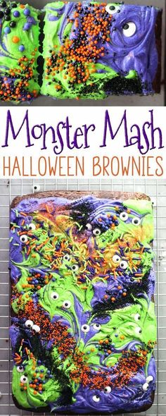 this is an easy halloween brownie made with monster mash and sprinkles