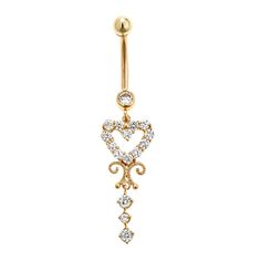 14K Solid Gold Heart Shaped Belly Ring With CZs - Zahav Jewelry Shop Belly Piercings, Birthday Things, Bellybutton Piercings, Belly Button Piercing Jewelry, Belly Piercing Jewelry, Gold Belly Ring, Button Piercing, Jewelry Decor, Nose Piercings