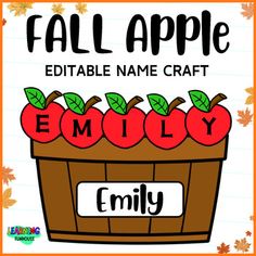 an apple basket with apples on it and the words, fall apple editable name craft