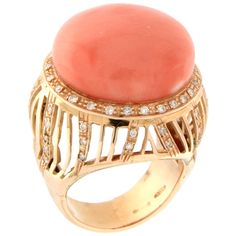 For any problems related to some materials contained in the items that do not allow shipping and require specific documents that require a particular period, please contact the seller with a private message to solve the problem. 18 karat yellow gold cocktail ring. Handmade by our artisans assembled with diamonds and natural coral Diamonds weight 0.55 karat Coral weight 8.10 grams Coral size 21 mm Ring total weight 22 grams Ring size 7.30 US 15.20 Ita (all rings are can be resized) Yellow Gold Cocktail Ring, Vintage Cocktail Ring, Retro Ring, Gold Rings Fashion, Gold Cocktail, Coral Jewelry, Gold Ring Sets, Diamond Cocktail Rings, Oval Ring