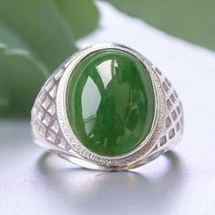 jade ring for men handmade ring statement ring art deco ring engagement ring anniversary ring wedding ring promise ring vintage ring promise ring groom ring gents ring dainty ring 925 sterling silver ring gemstone ring aaa quality ring stacking ring jade men ring march birthstone personalised ring for him This Jade Is Purely A Handmade Product Designed By Us At Our Work House Item Description Jewelry Type- Ring Gemstone- Jade Stone Color - 10x14 mm Gender- Men Material- 925 Sterling Silver Gemst Jade Rings Men, Silver Jade Rings For Promise, Silver Jade Promise Ring, Jade Rings Oval Cabochon For Anniversary, Oval Jade Ring For Wedding, Oval Jade Wedding Ring, Silver Jade Rings For Anniversary, Classic Silver Ring With Jade, Classic Silver Jade Ring