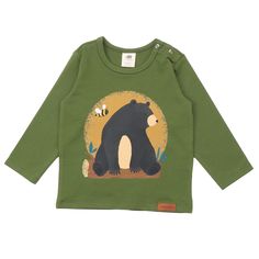 Walkiddy organic Long sleeve shirt- baby bear Bear Pants, Light Green Background, Placement Print, Easy Dressing, Bear T Shirt, Baby Bear, Baby Prints, Green Background, Simple Dresses