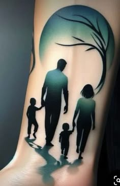 a family silhouette tattoo on the wrist