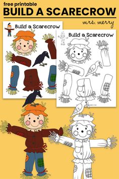 the build a scarecrow worksheet for kids to learn how to draw and color