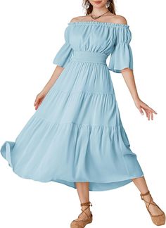 Amazon.com: Scarlet Darkness Cottagecore Long Dress for Women Peasant Tiered Dress Medieval Pirate Costume Blue XXL : Clothing, Shoes & Jewelry Vintage Midi Length Dress For Spring, Elegant Peasant Dress For Daywear, Elegant Spring Midi Length Peasant Dress, Elegant Peasant Dress For Spring Brunch, Elegant Summer Peasant Dress, Elegant Short Sleeve Prairie Dress For Summer, Elegant Summer Prairie Dress, Vintage Solid Color Midi Dress For Spring, Dresses Cottagecore