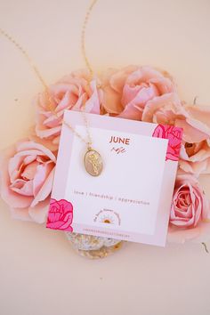 Meet our newest addition, the June Birth Flower Necklace, featuring the iconic Rose. This birth flower pendant symbolizes love and appreciation, making it a perfect gift or delightful treat for yourself. Admire the intricate design that captures the Rose's enchanting beauty, and fall in love with its dainty yet eye-catching size over and over again. Elevate your collection with this lovely charm. Get yours today!" 🌹✨ June Flower, June Birth Flower, Birth Flower Necklace, Friendship Necklace, Birth Month Flower, Necklace Collection, Friendship Necklaces, Dainty Gold Necklace, Rose Necklace