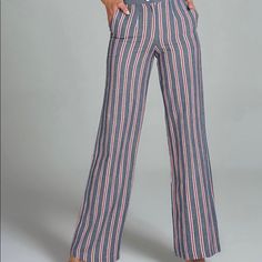 Nwot Banana Republic Striped Pants Size 6 Excellent Conditions #B43 Striped Straight Leg Bottoms For Vacation, Striped High-waisted Vacation Pants, Striped High-waisted Pants For Vacation, Striped Pants With Pockets For Day Out, Striped Fitted Pants For Vacation, Dress For Petite Women, Casual Work Dresses, Ankle Dress Pants, Work Dresses For Women