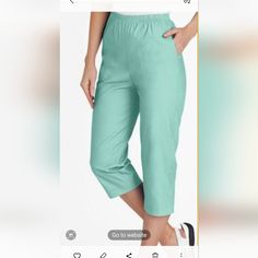 Pull On Capris Zise 6p Light Green Color Spring Knee-length Pants With Elastic Waistband, Spring Bermuda Stretch Pants, Casual Short-length Capris With Pockets, Casual Short Length Capris With Pockets, Casual Short Capris With Pockets, Relaxed Fit Cotton Knee-length Capris, Short Solid Cotton Capris, Casual Cotton Short Capris, Casual Cotton Short-length Capris