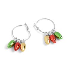 Christmas Bulbs Hoop Earrings - Multi - Red/Green/Gold Red Green Christmas, Earring Card, Holiday Earrings, Holiday Earring, Online Clothing Boutiques, Earring Cards, Silver Christmas, Trendy Earrings, Christmas Bows