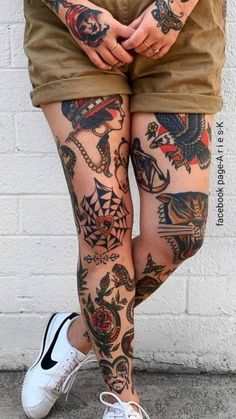 a person with many tattoos on their legs