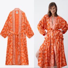 Brand New With Tags. Long Sleeve Orange Kimono For Spring, Zara Long Sleeve Kimono For Spring, Zara Long-sleeve Kimono For Vacation, Zara Long Sleeve Kimono For Vacation, Kimono With Belt, Printed Kimono, Duster Jacket, Jacket With Pockets, Print Kimonos