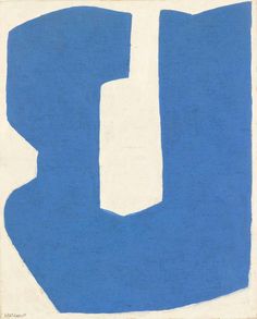 a blue and white painting with the letter u on it