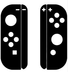 two black and white video game controllers side by side