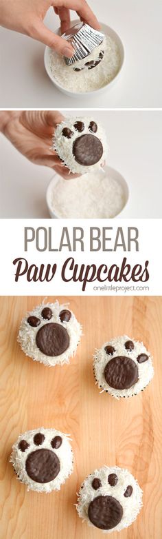 the polar bear paw cupcakes are ready to be eaten