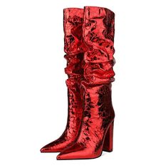 Stone Pattern Thick High Heel Long Boots Plus Size 45 Pointed Toe Women's Red Knee High Boots For Party Dress 34 Glamorous Party Boots For Party Season, Trendy Party Heeled Boots With Round Toe, Trendy Boots For Club And Party Season, Glamorous High Ankle Boots For Party, Trendy Round Toe Heeled Boots For Party, Trendy Heeled Boots With Round Toe For Party, Trendy Party Boots With Round Toe, Glamorous Holiday Boots With Round Toe, Glamorous Round Toe Boots For Holidays