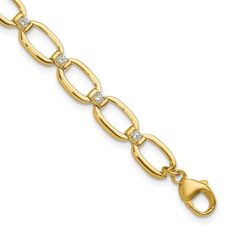 14K yellow gold polished finished oval link bracelet with 0.476 cttw lab grown diamonds and fancy lobster clasp. Measures approximately 6 3/4"L x 1/4"W + 1/4" extension. Lab grown diamonds are of VS/SI clarity and G-H color grade. Modern Yellow Gold Oval Diamond Bracelet, Gold Oval Link Bracelet With Diamond Accents, Gold Diamond Bracelet With Oval Links And Accents, Gold Oval Diamond Bracelet With Cubic Zirconia, Gold Oval Cubic Zirconia Diamond Bracelet, Formal Oval Link Chain Bracelet With Diamond Accents, Gold Oval Diamond Bracelet, Oval Gold Diamond Bracelet, Oval Diamond Bracelet