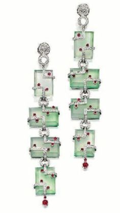 Ruby And Diamond Earrings, Bijoux Art Deco, Ruby Earrings, Jade Jewelry, Deco Jewelry, Fabulous Jewelry, Green And Red, Art Deco Jewelry, Schmuck Design