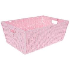 a pink wicker basket on a white background