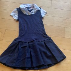 Excellent Condition. Never Worn. Size 8 Summer School Uniform Dress With Short Sleeves, Summer Short Sleeve School Uniform Dress, Preppy Fitted Dresses For School, Spring Sleeveless School Uniform Dresses, Fitted Short Sleeve School Uniform Dresses, Fitted Casual Dress For School, Casual Navy Dress For School, Navy Short Sleeve School Dress, Preppy Blue Dresses For School