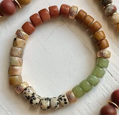 "A causal take on the popular Forte bracelets, now crafted on stretch elastic for an easier wear! Beautiful gemstone beads in all favorite fall neutral tones makes this a classic favorite!  NOTE* sizing in this bracelet is crafted on a standard 7\" (one size fits most) Please remember all of our bracelets are crafted on elastic made to gently roll over your hand for daily wear. (If you are needing a different size, please add in NOTE TO SELLER section, as I can customize this design)  FOLLOW* pl Earthy Beaded Bracelets With Round Beads, Earthy Beaded Bracelets For Everyday, Earthy Natural Stones Beaded Bracelets, Casual Everyday Stretch Bracelet With Gemstone Beads, Brown Stretch Bracelet With Stackable Round Beads, Brown Stackable Stretch Bracelet With Round Beads, Adjustable Earthy Bracelet With Natural Stones, Brown Stackable Bracelet With Round Beads, Earthy Adjustable Stretch Bracelet With Natural Stones