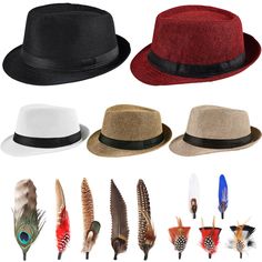 PRICES MAY VARY. 👒 Material: iHUFeather Short brim fedora hats are made of Cotton and Polyester, lightweight and breathable, skin-friendly to touch, with neat stitching and great workmanship, durable for a long time use. 👒 One Size Fit Most - Unisex, hat circumference: 22.8in(58cm). The inner sweatband can help wicking away sweat in hot and humid summer. 5 colors are available to match with various outfits. 👒 Removable Hat Feather: Classic hat design with brightly colored hat feather, make yo Women With Hat, Straw Panama Hat, Hat Fedora, Fedora Hats, Felt Fedora, Classic Hats, Hat Design, Hat For Women, Wide Brimmed Hats