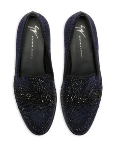 Giuseppe Zanotti Marthinique crystal-embellished Loafers - Farfetch Leather Rhinestone Flats With Round Toe, Leather Flats With Rhinestones And Round Toe, Elegant Rhinestone Slip-on Loafers, Luxury Slip-ons For Formal Occasions, Luxury Formal Slip-ons, Formal Loafers With Rhinestones And Round Toe, Elegant Party Loafers With Studded Rubber Outsoles, Luxury Slip-ons For Galas, Rhinestone Slip-on Loafers For Party