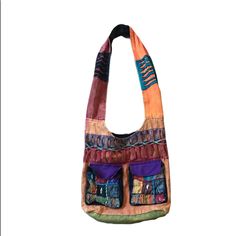 Colorful Printed Bag. Great With Jeans. Lots Of Room. Has A Zipper To Close And A Pocket Inside. Artsy Design Flat Measurements Are 36 In Length And 14 1/2 Wide. It Has Pockets In The Front. Awesome Gypsy/Boho/Hippie/Festival. Like Brand New. No Tags Casual Green Hobo Bag With Zipper Pocket, Green Hobo Satchel Bag With Pockets, Casual Multicolor Rectangular Hobo Bag, Green Satchel Hobo Bag With Pockets, Casual Hobo Tote Bag With Patchwork, Casual Patchwork Hobo Tote Bag, Casual Patchwork Satchel Bag, Bohemian Tote Bag With Pockets, Summer Travel Bag With Patchwork