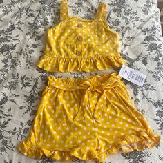 Matching Set: Short And Tank Top, Yellow With White Spots, 5y, Rare Editions New With Tag Cute Yellow Sets For Summer, Cute Yellow Summer Sets, Cute Yellow Summer Set, Yellow Sleeveless Beach Sets, Playful Yellow Sets For Vacation, Yellow Sets For Playtime In Summer, Yellow Sets For Summer Playtime, Yellow Summer Playtime Sets, Yellow Playtime Sets For Summer