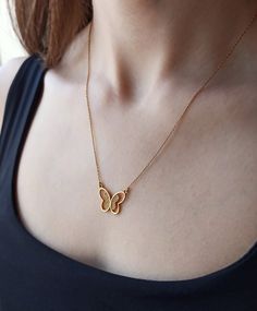 22k solid gold butterfly necklace is a unique dainty mom jewelry. Delicate pendant design can be a very nice 7th anniversary gift for women or granddaughter gift. * Pendant height: 15 mm * Pendant width: 20 mm * The length of the necklace: 46 cm * Weight of necklace: Approx. 3,97 gr * There may be 10% -) deviation margin in the weight of the products. * Butterfly necklace is real 22k solid gold with hallmark stamp. * Temiroglu Gold products are real solid gold. It is definitely not gold plated, Fine Jewelry Butterfly-shaped Yellow Gold Jewelry, Fine Jewelry Yellow Gold Butterfly, Yellow Gold Butterfly Jewelry For Wedding, Fine Jewelry Butterfly Necklace For Anniversary, Butterfly Shaped Fine Jewelry Necklace For Anniversary, Sterling Silver Yellow Gold Butterfly Pendant Necklace, Yellow Gold Butterfly Pendant Necklace In Fine Jewelry, Yellow Gold Pendant Jewelry With Butterfly Clasp, Elegant 14k Gold Butterfly Pendant Necklace