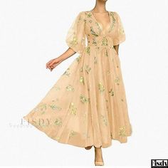 Fisdy - Luxurious Green Evening Gown with Intricate Embroidery Green Evening Gowns, Loungewear Dress, Long Green Dress, Flower Print Blouse, Chic Maxi Dresses, Deep V Neck Dress, Maxi Dresses Fall, Green Gown, Off Shoulder Fashion