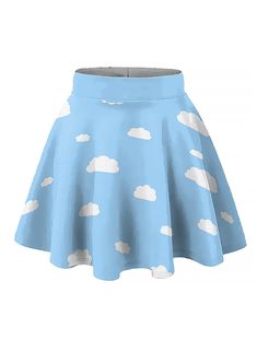 Kawaii Plus Size Blue Sky Elastic Circle Skirt - In Control Clothing Kawaii Plus Size, Kawaii Clouds, Harajuku Skirt, Aesthetic Skirt, Plus Size Kawaii, Black Mesh Crop Top, Rainbow Cardigan, Rainbow Outfit, Pleated Long Skirt